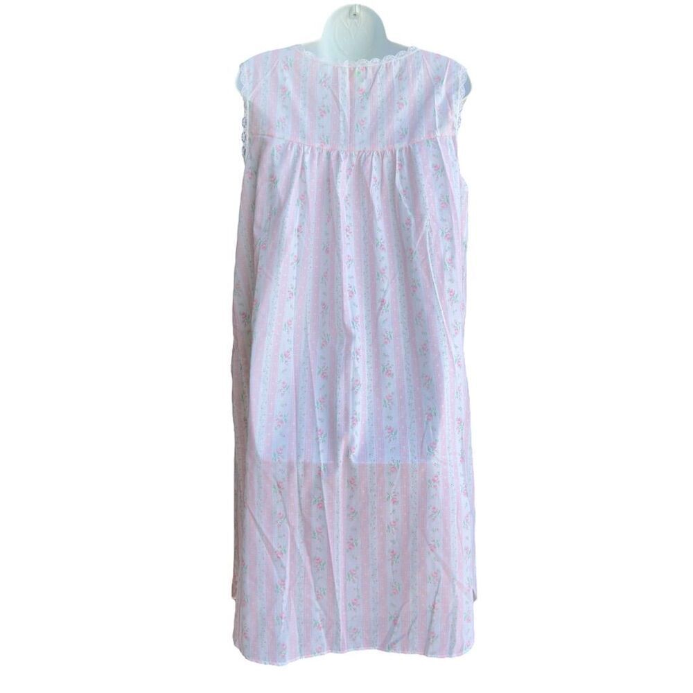 VTG Character Floral Sleeveless Nightgown Women's L Pink Lace Trims Cottagecore - Picture 2 of 6